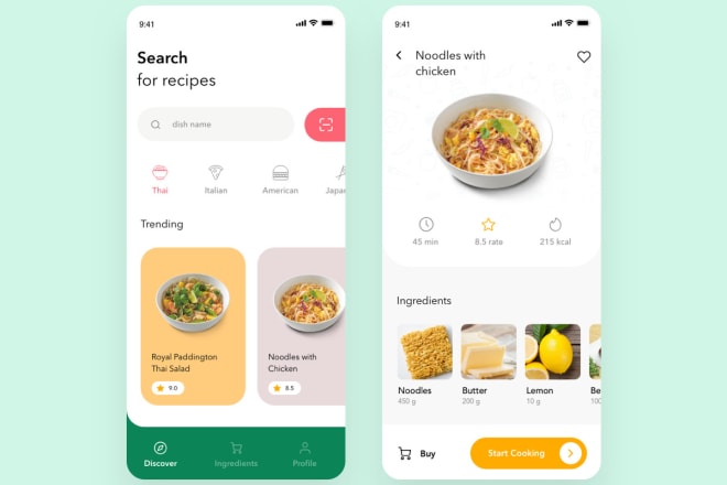 I will develop mobile recipe apps