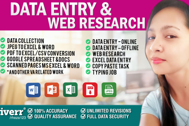 I will do 2 hours data entry, web research, copy paste, typing job
