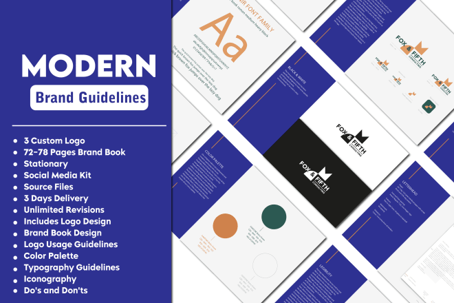 I will do brand guidelines, brand guide, corporate identity, and brand book style guide