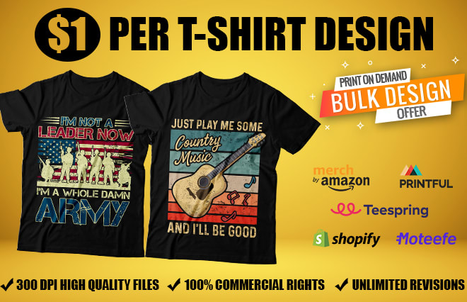 I will do bulk t shirt designs for your print on demand business