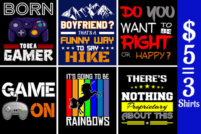 I will do bulk typography t shirts designs with graphic