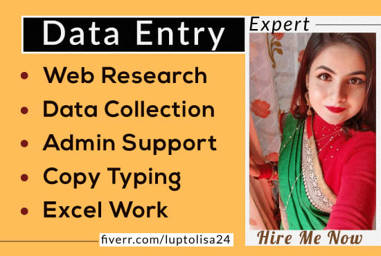I will do data entry, web research, copy paste, typing work and excel data entry jobs