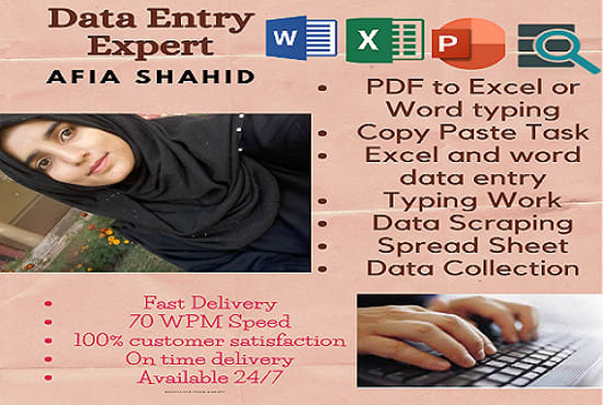 I will do data entry,typing,copy past and excel data entry