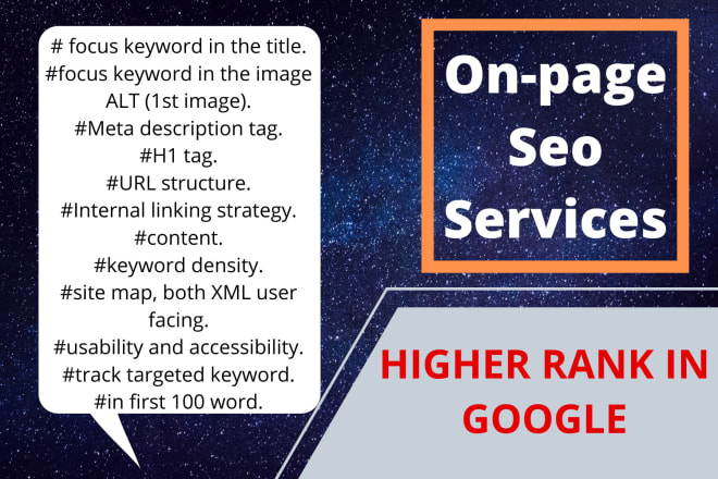 I will do on page search engine optimization for higher google rank