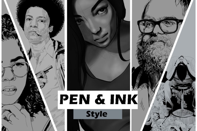 I will draw a pen and ink illustration