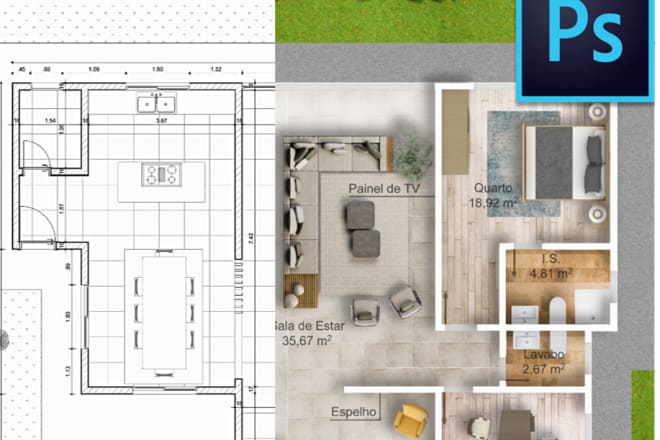 I will draw a professional 2d floor plan in photoshop