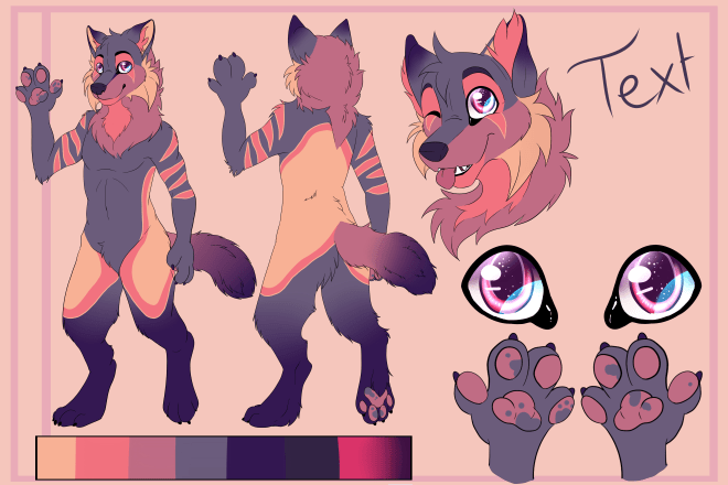 I will draw a reference sheet for your furry fursona or character