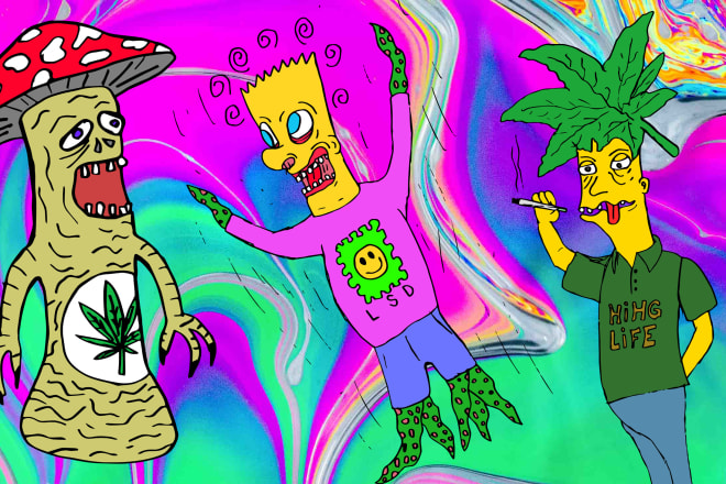 I will draw a trippy weed cartoon character or logo