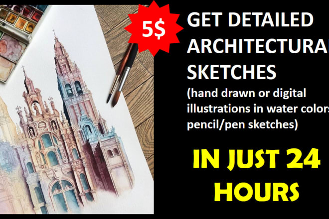 I will draw architectural sketches, hand drawn or in adobe illustrator or photoshop