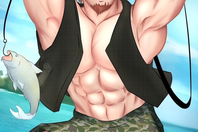 I will draw bodybuilder,muscle men and furry anime illustration