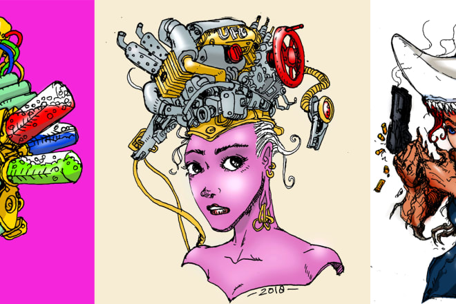 I will draw cyberpunk, stempunk, robot art