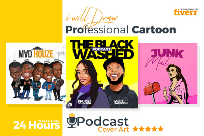 I will draw professional cartoon podcast cover art in 24hours