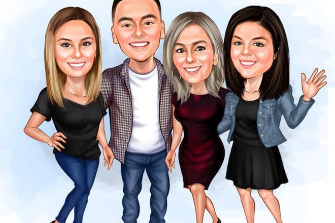 I will draw realistic cartoon and group caricature