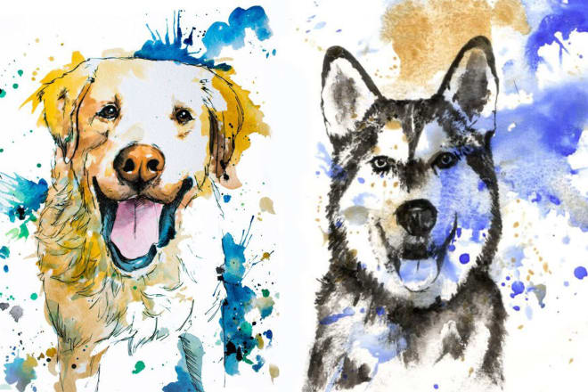 I will draw realistic pet portrait of dog,cat in watercolors