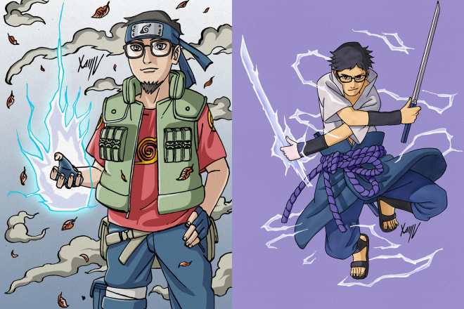 I will draw you in naruto with kishimoto style