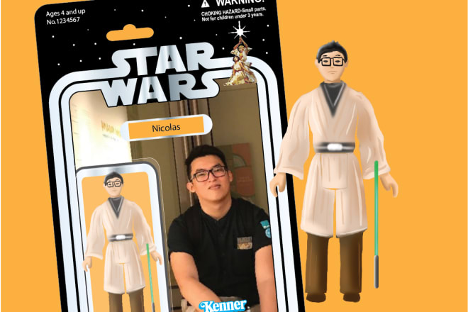 I will draw you in vintage kenner star wars action figure style