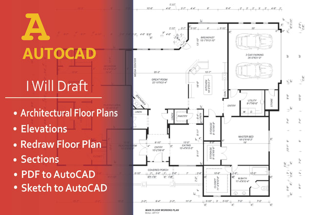 I will draw your 2d floor plan, house plan, elevations in autocad