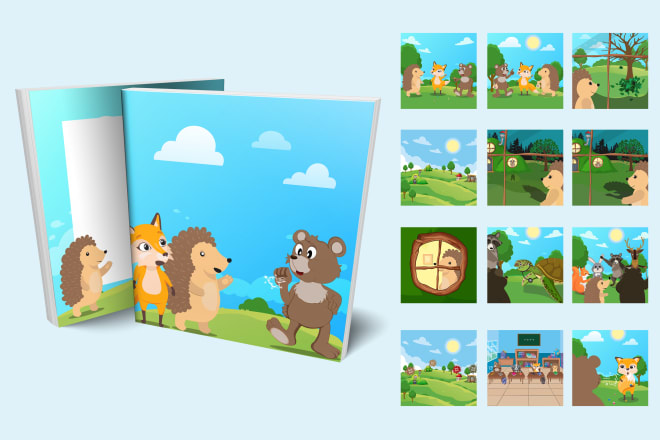 I will draw your children book illustration with cute cartoons
