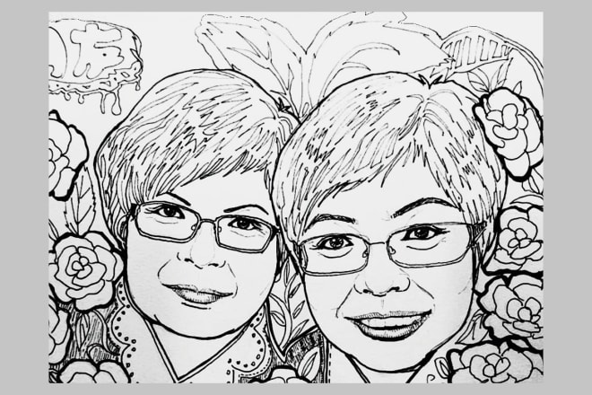 I will draw your photo into coloring book style line art