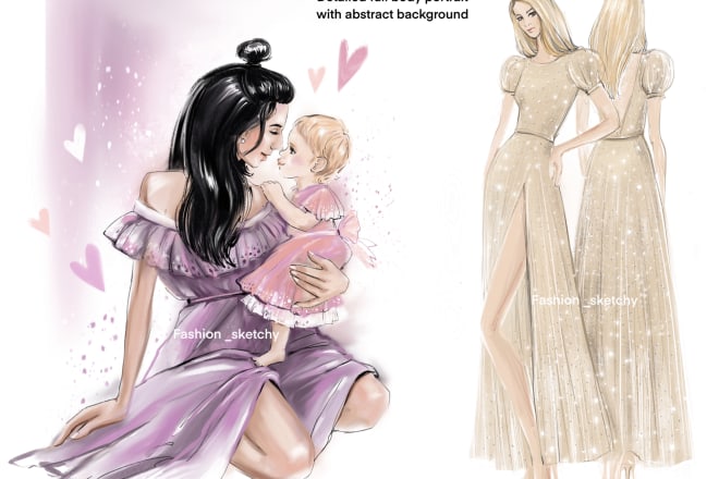 I will full body fashion sketch and family portrait illustration