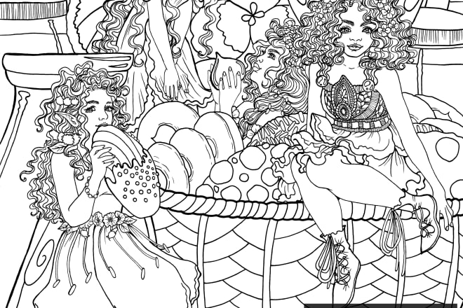 I will illustrate fantasy coloring pages or book for you