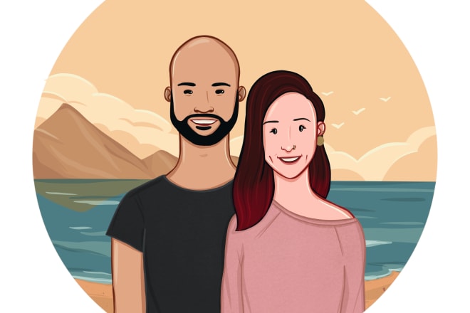 I will illustrate your couple, wedding or family cartoon portrait