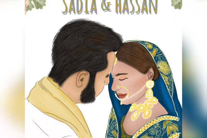 I will make a customize wedding illustration and cards for you