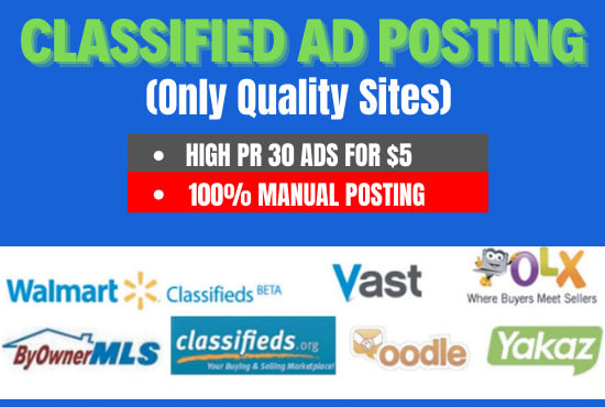 I will manually post free classified ads on top ranked sites