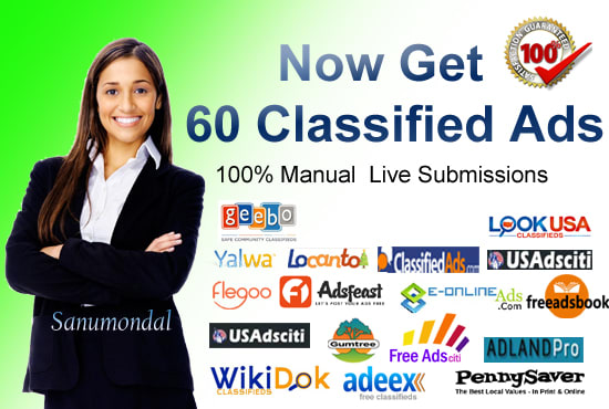 I will post your ads on 60 classified sites by manual