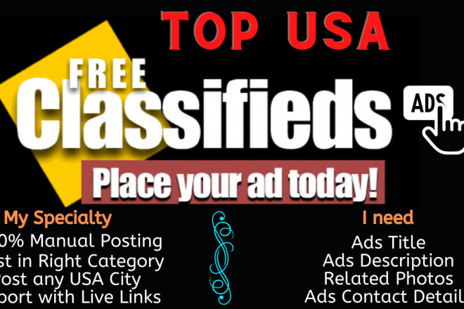I will post your ads on top USA classified ad posting sites
