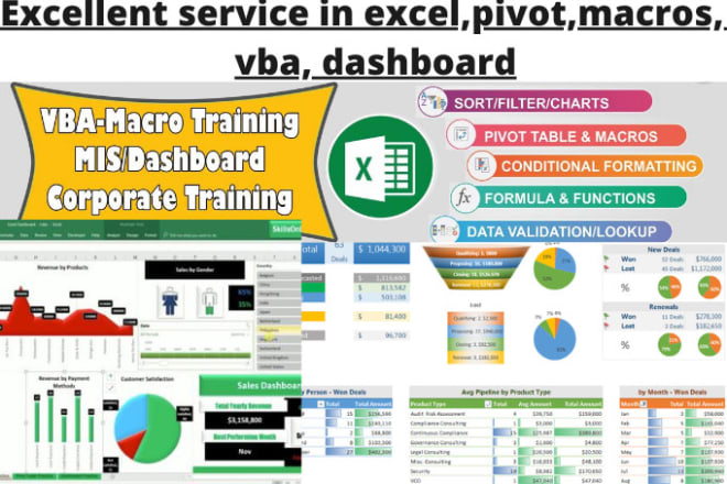 I will provide excellent service in excel,pivot,macros,vba,dashboard