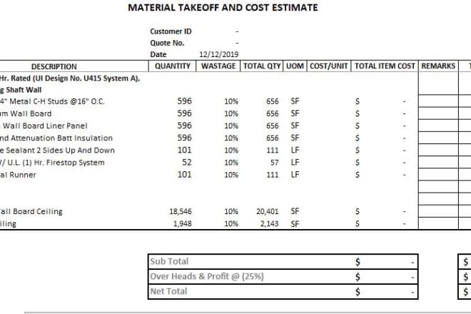 I will provide reliable cost estimates material take off