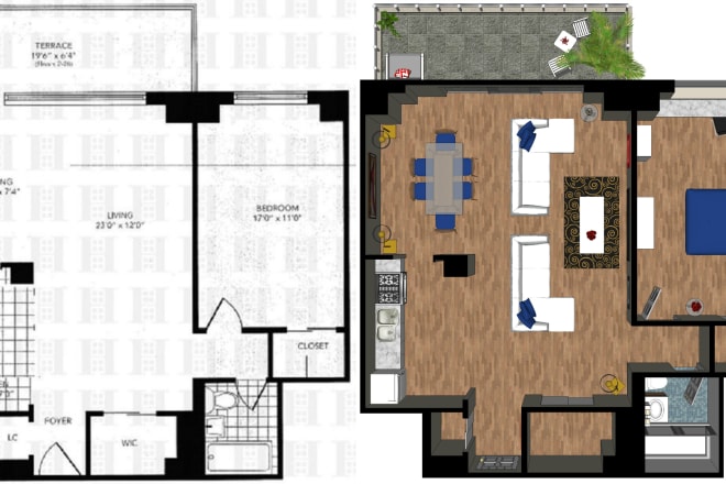 I will quickly draw, 3d model and render a floorplan using sketchup