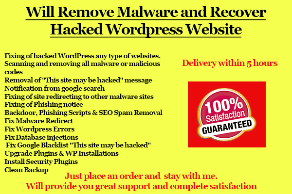 I will recover your hacked website and remove malware