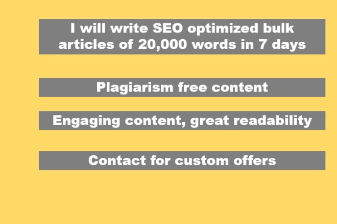 I will seo optimized bulk articles of 20,000 words in a week