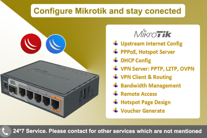 I will setup your mikrotik VPN, hotspot, pppoe