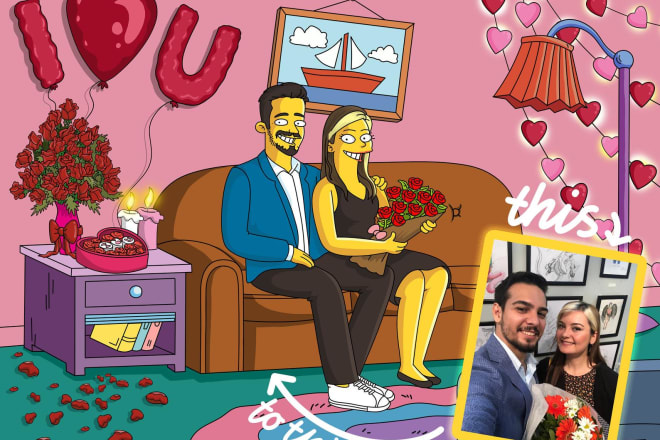 I will simpsons family portrait, valentines gift, turn photo into simpsons portrait