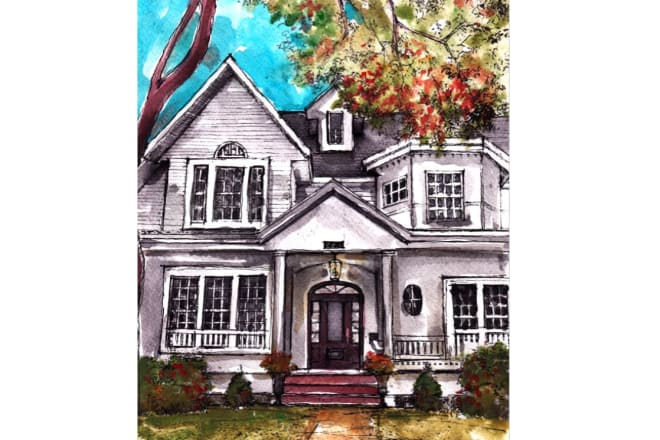 I will sketch architectural house portraits and landscape scenery with watercolor