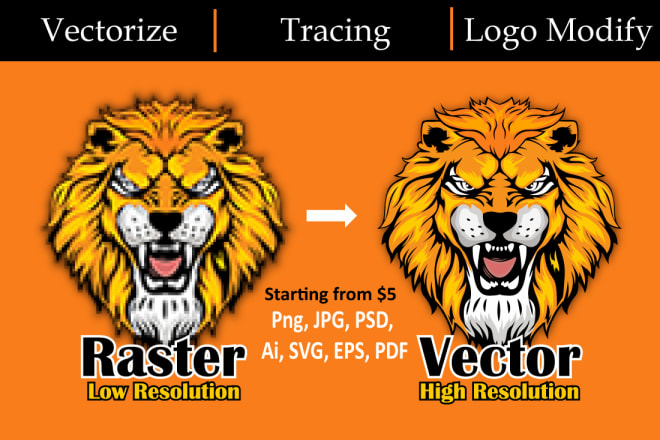 I will vectorize low res image modify your logo to ai, eps, png, svg etc