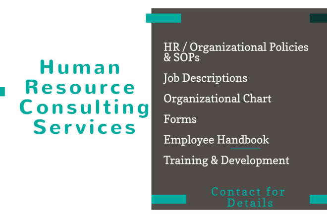 I will write HR policies, job descriptions and draw organizational chart