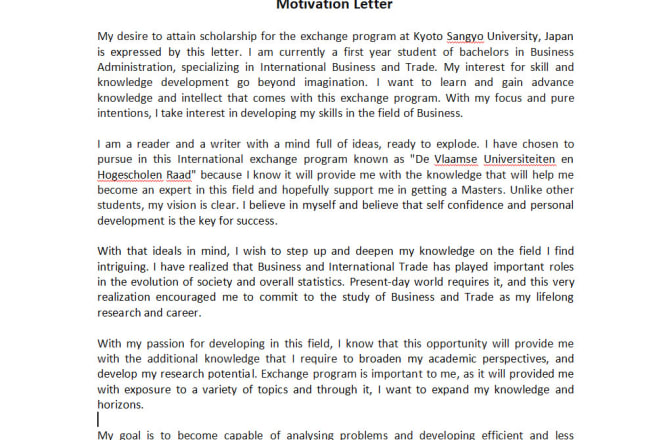 I will write letter of motivation and cover letter for you