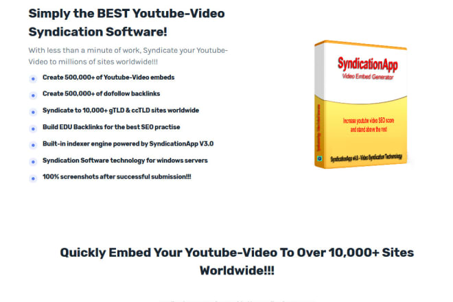 I will youtube video SEO embed generator and backlinks software