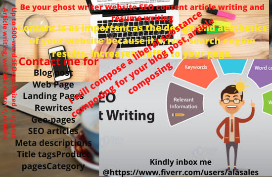 I will be your ghost writer website SEO content article writing and resume writing