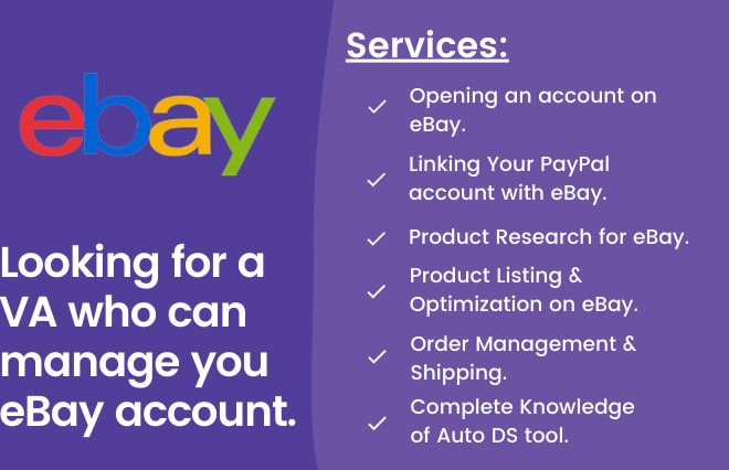 I will be your va for ebay drop shipping and will do ebay listing