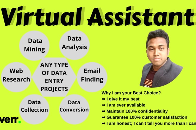 I will be your virtual assistant for all types of data entry jobs