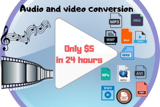 I will convert your audio or video files to mp3, mp4, m4a, wav, avi