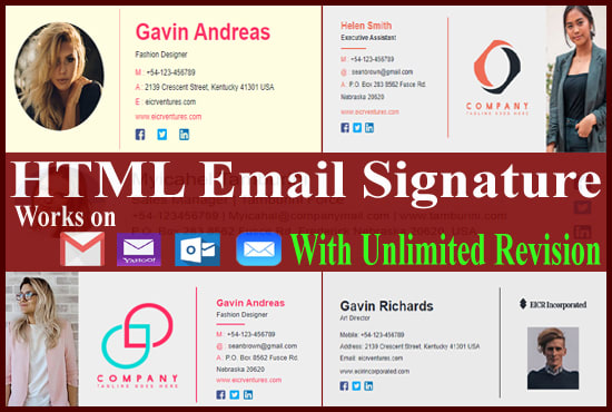 I will create a professional clickable HTML email signature