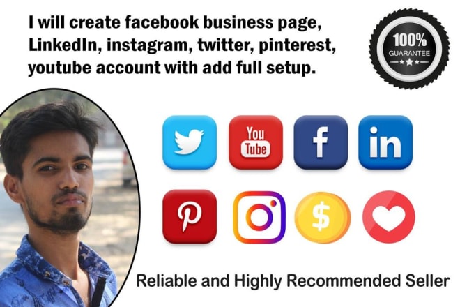 I will create facebook business page, instagram, twitter, pinterest, youtube account