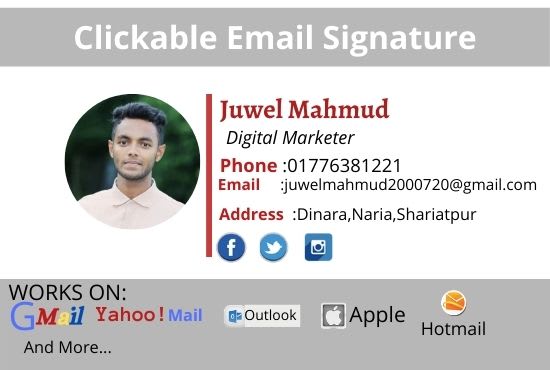 I will design a clickable HTML email signature