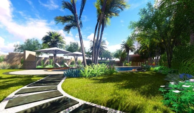I will design autocad 3d garden, backyard,swimming pool patio, terrace,3d render image